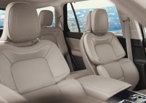 The interior of a 2024 Lincoln Aviator® SUV in the Sandstone interior color | Hines Park Lincoln in Plymouth MI