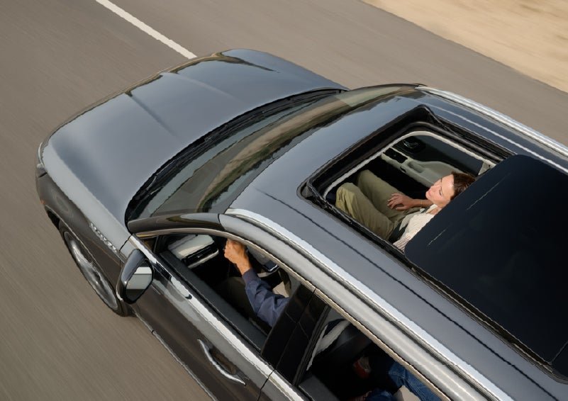 The available panoramic Vista Roof® of a 2027 Lincoln Aviator® SUV is open. | Hines Park Lincoln in Plymouth MI