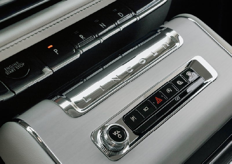 The piano key gear selector of a 2027 Lincoln Aviator® Back Label™ SUV. | Hines Park Lincoln in Plymouth MI