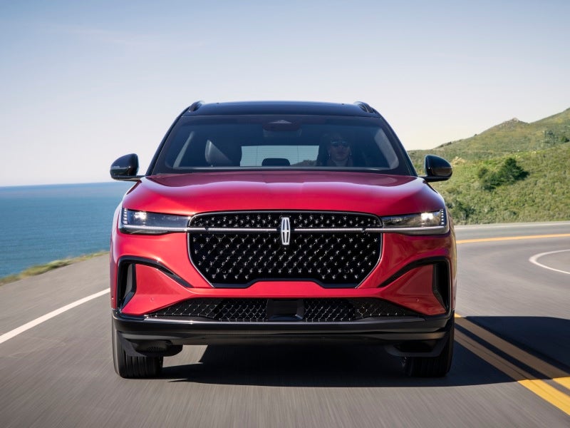 Front View of Lincoln Nautilus driving along coastal road